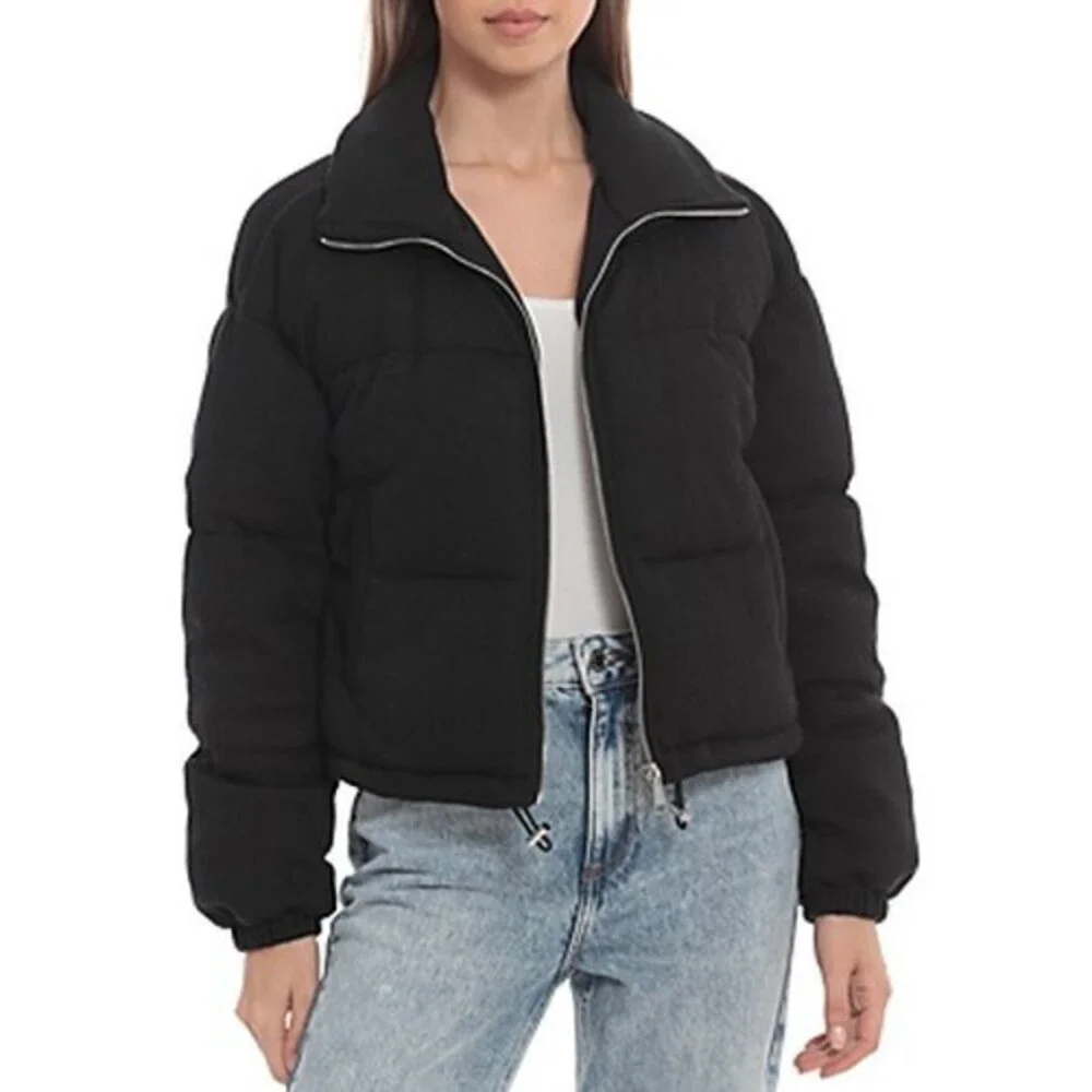 BAGATELLE.NYC Cropped Quilted Puffer Jacket Women's S Black Long Sleeve Full Zip